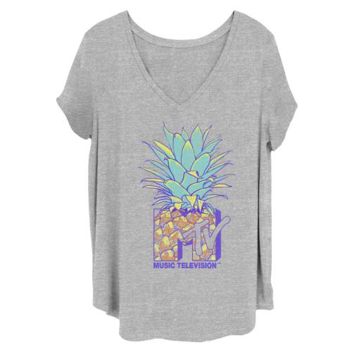 楽天スニケス【★スーパーSALE★6/11深夜2時迄】キャラクター Tシャツ ヘザー 灰色 グレー グレイ 【 LICENSED CHARACTER PLUS SIZE MTV MUSIC TELEVISION PINEAPPLE TEE / HEATHER GRAY 】 キッズ ベビー マタニティ トップス カットソー