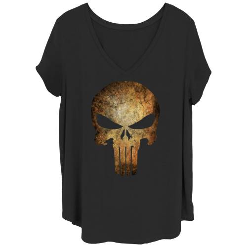 キャラクター ロゴ グラフィック Tシャツ 黒色 ブラック MARVEL: 【 LICENSED CHARACTER PLUS SIZE THE PUNISHER SKULL LOGO GRAPHIC TEE / BLACK 】 キッズ ベビー マタニティ トップス カットソー