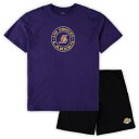 レイカーズ Tシャツ ショーツ ハーフパンツ 紫 パープル ロサンゼルス 【大きめ】 & 【 UNBRANDED CONCEPTS SPORT PURPLE/BLACK LOS ANGELES LAKERS BIG TALL T-SHIRT SHORTS SLEEP SET / LAK PURPLE 】 インナー 下着 ナイト