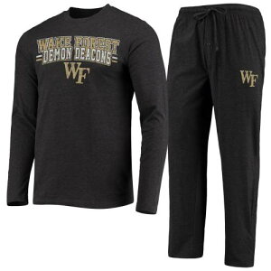 チャコール フォレスト スリーブ Tシャツ 黒色 ブラック 長袖 & 【 UNBRANDED CONCEPTS SPORT BLACK/HEATHERED CHARCOAL WAKE FOREST DEMON DEACONS METER LONG SLEEVE T-SHIRT PANTS SLEEP SET / WFU BLACK 】 インナー 下着 ナイトウ