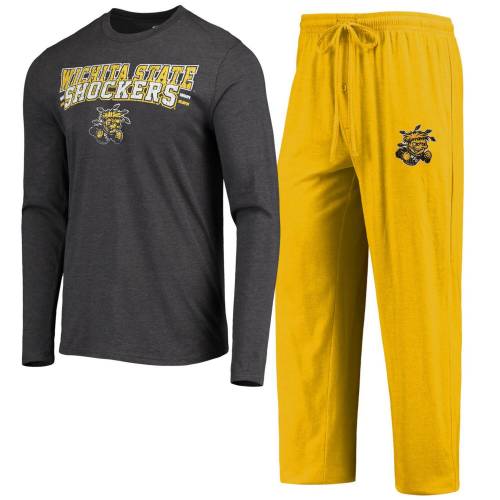 チャコール スケートボード スリーブ Tシャツ 黄色 イエロー 長袖 & 【 UNBRANDED CONCEPTS SPORT YELLOW/HEATHERED CHARCOAL WICHITA STATE SHOCKERS METER LONG SLEEVE T-SHIRT PANTS SLEEP SET / WST YELLOW 】 インナー 下着 ナイ