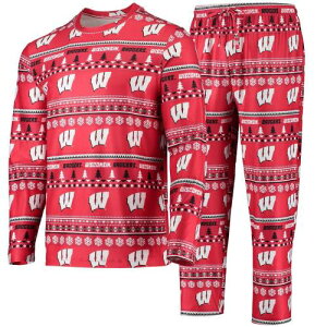 赤 レッド ウィスコンシン バッジャーズ トレーナー スリーブ Tシャツ 長袖 【 UNBRANDED CONCEPTS SPORT RED WISCONSIN BADGERS UGLY SWEATER LONG SLEEVE T-SHIRT AND PANTS SLEEP SET / WIS RED 】 インナー 下着 ナイトウエ