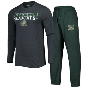 オハイオ ボブキャッツ スリーブ Tシャツ 緑 グリーン 長袖 & 【 UNBRANDED CONCEPTS SPORT GREEN/CHARCOAL OHIO BOBCATS METER LONG SLEEVE T-SHIRT PANTS SLEEP SET / OHU GREEN 】 インナー 下着 ナイトウエア メンズ ナイト