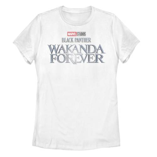 楽天スニケスキャラクター 黒色 ブラック ロゴ グラフィック Tシャツ 白色 ホワイト PANTHER: 【 LICENSED CHARACTER MARVEL BLACK WAKANDA FOREVER METALLIC MOVIE LOGO GRAPHIC TEE / WHITE 】 キッズ ベビー マタニティ トップス カ