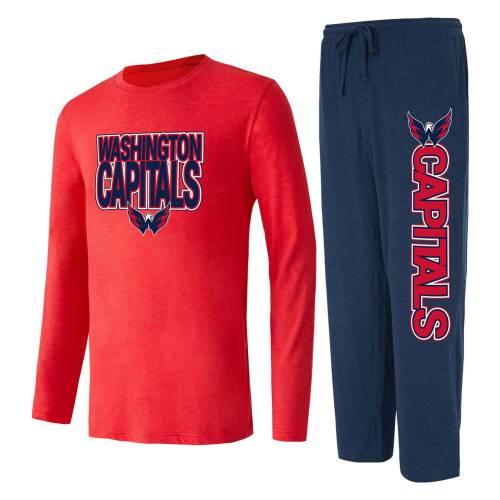 ワシントン キャピタルズ スリーブ Tシャツ キャップ キャップ 帽子 紺色 ネイビー 長袖 & 【 UNBRANDED CONCEPTS SPORT NAVY/RED WASHINGTON CAPITALS METER LONG SLEEVE T-SHIRT PANTS SLEEP SET / CAP NAVY 】 インナー 下着