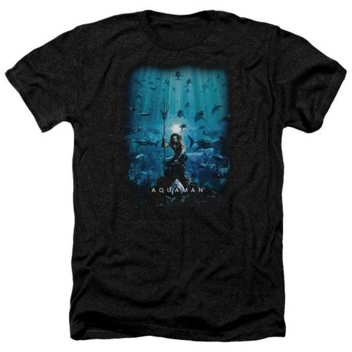 キャラクター ヘザー Tシャツ 黒色 ブラック 【 LICENSED CHARACTER AQUAMAN MOVIE POSTER ADULT HEATHER T-SHIRT / BLACK 】 メンズファッション トップス カットソー