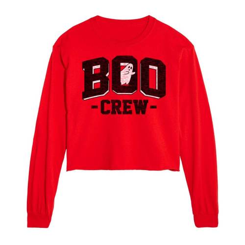 キャラクター クルー スリーブ グラフィック Tシャツ 赤 レッド 長袖 【 LICENSED CHARACTER BOO CREW CROPPED LONG SLEEVE GRAPHIC TEE / RED 】 キッズ ベビー マタニティ トップス スウェット トレーナー