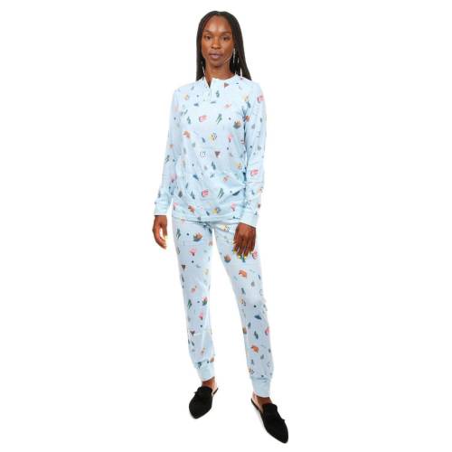 スカイ 青色 ブルー 【 MEMOI 2 PIECE CAMPFIRE FUN COTTON BLEND PAJAMA SET / SKY BLUE 】 インナー 下着 ナイトウエア レディース ナイト ルーム パジャマ