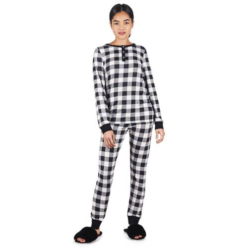 バッファロー スリーブ アイボリー 長袖 【 MEMOI 2 PIECE BUFFALO PLAID LONG SLEEVE PAJAMA SET / IVORY 】 インナー 下着 ナイトウエア レディース ナイト ルーム パジャマ