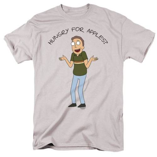 キャラクター スリーブ Tシャツ 銀色 シルバー 半袖 【 LICENSED CHARACTER RICK AND MORTY HUNGRY FOR APPLES SHORT SLEEVE ADULT T-SHIRT / SILVER 】 メンズファッション トップス カットソー