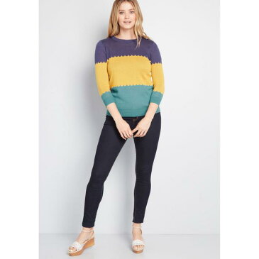 モドクロス MODCLOTH スリーブ 青色 ブルー 緑 グリーン 【 SLEEVE GREEN MODCLOTH CHARM SCHOOL 3 4 PULLOVER BLUE 】 レディースファッション トップス ニット セーター