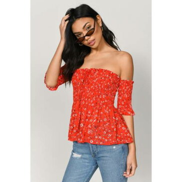 トビ TOBI 赤 レッド 【 RED TOBI EVA OFF SHOULDER PEPLUM TOP IN 】