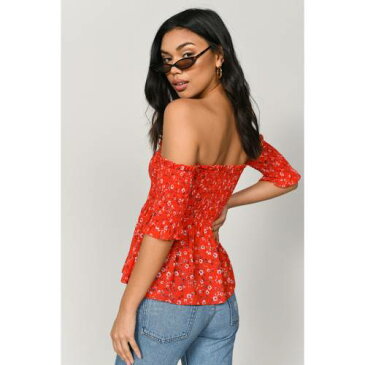 トビ TOBI 赤 レッド 【 RED TOBI EVA OFF SHOULDER PEPLUM TOP IN 】