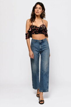 TOBI クロップ YOU'RE 【 CROP ALL THAT MATTERS VELVET RUFFLE TOP BLACK 】 レディースファッション トップス 送料無料