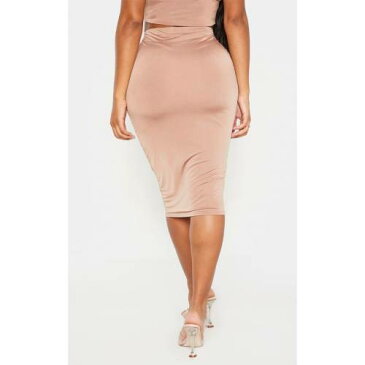 IMPRESS ハイ レディースファッション ボトムス スカート 【 Prettylittlething Shape Chocolate Slinky High Waist Midi Skirt 】 Camel