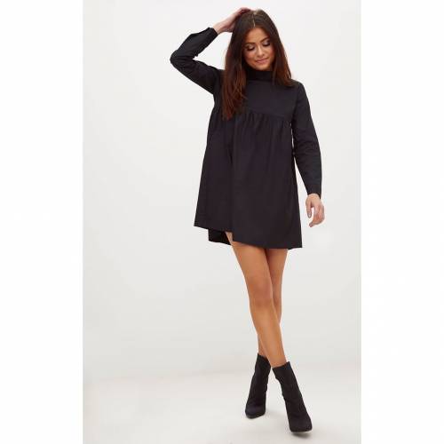 ASK__TRA ハイ ドレス 黒色 ブラック ASK__TRA 【 PRETTYLITTLETHING COTTON POPLIN HIGH NECK SMOCK DRESS BLACK 】 レディースファッション ドレス