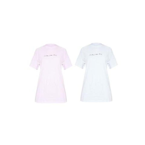 CREAT ピンク GRAY灰色 グレイ & 【 PINK GREY PRETTYLITTLETHING BABY SLOGAN 2 PACK OVERSIZED T SHIRT 】 レディースファッション トップス シャツ ブラウス 送料無料