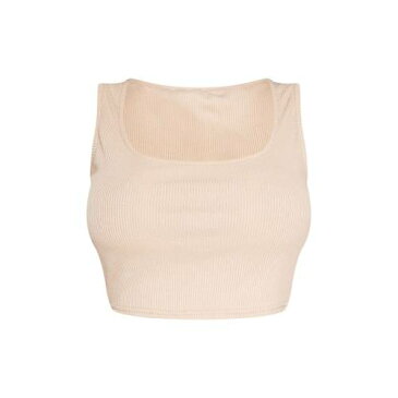 FASH クロップ レディースファッション トップス 【 Prettylittlething Shape Ribbed Basic Crop Top 】 Stone