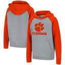 コロシアム クレムソン ロゴ ラグラン フーディー パーカー 灰色 グレー ジュニア キッズ 【 COLOSSEUM CLEMSON LOGO WORDMARK RAGLAN PULLOVER HOODIE - BOYS' GRADE SCHOOL / GREY 】 ベビー マタニティ トップス