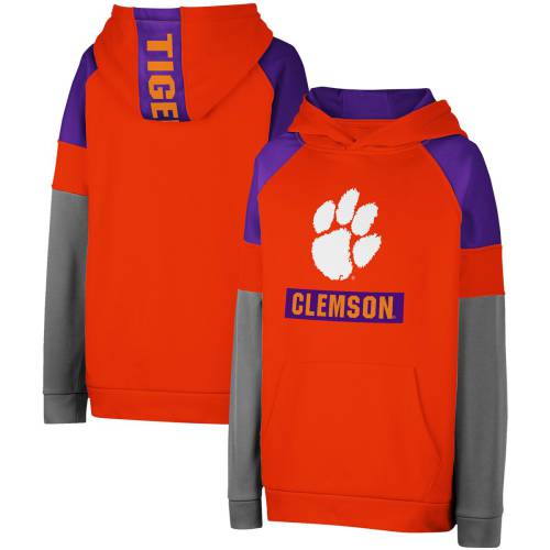 コロシアム クレムソン ラグラン フーディー パーカー 橙 オレンジ ジュニア キッズ 【 COLOSSEUM CLEMSON COLORBLOCKED RAGLAN PULLOVER HOODIE - BOYS' GRADE SCHOOL / ORANGE 】 ベビー マタニティ トップス