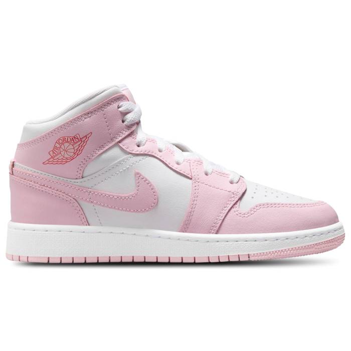 楽天スニケスナイキ ジョーダン Jordan 【 1 Mid Girls' Grade School White/Pink Foam/Fired Red 】 ミッド キッズ ベビー マタニティ キッズファッション 靴 スニーカー 白色 ホワイト pink ピンク Red 赤・レッド