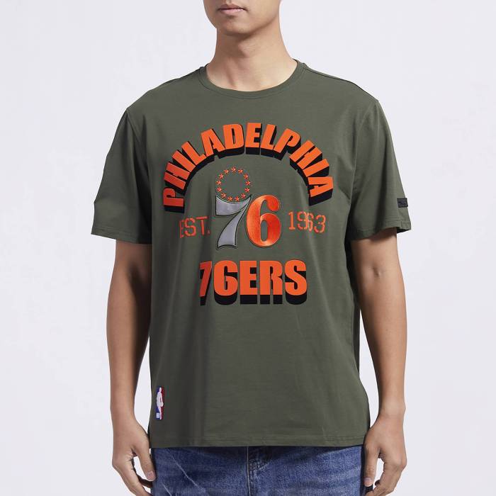 ץ Pro Standard  76Ers Short Sleeve T-Shirt Men's Olive/Orange ...