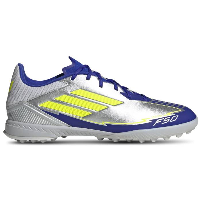【★スーパーSALE★12/11深夜2時迄】アディダス Adidas 【 F50 League X Messi Turf Men's Silver Metallic/Lucid Blue/Solar Yellow 】 ターフ スポーツ アウトドア アメリカンフットボール シューズ メンズ Silver 銀色・シルバー 青色 ブルー yellow 黄