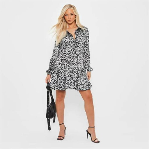 I Saw It First 【 Printed Frill Hem Satin Shirt Dress Women 】 サテン ドレス レディースファッション ドレス レディース I Saw It First 【 Printed Frill Hem Satin Shirt Dress Women 】 サテン ドレス レディースファッション ドレス レディース