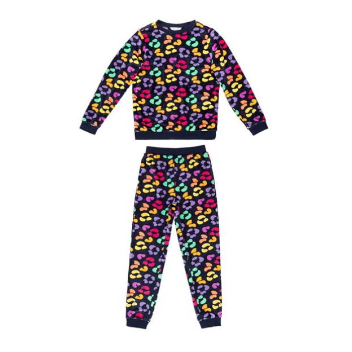 楽天スニケスMiso 【 Girls Leopard Velour Pyjama Set Kids Navy/Multi 】 ヒョウ柄 レオパード ベロア パジャマ キッズ ベビー マタニティ キッズファッション ナイトウェア ルームウェア パジャマ ジュニア キッズ 紺