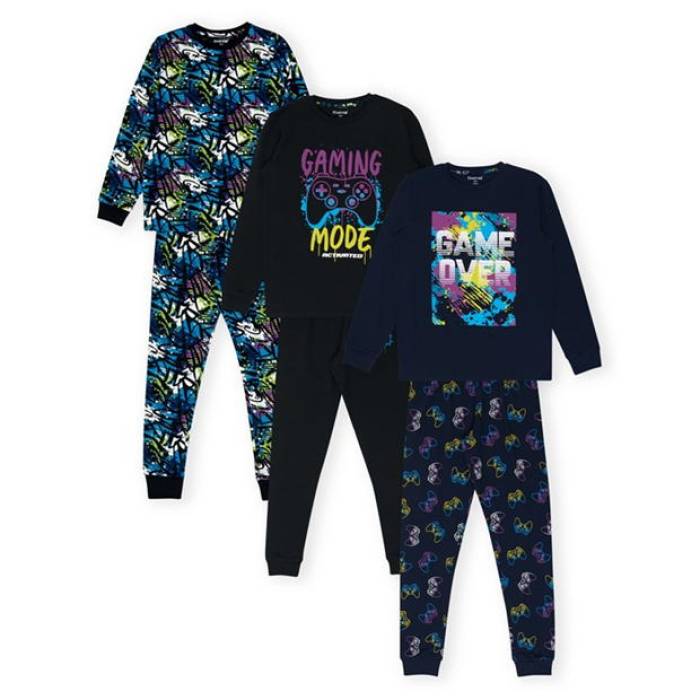 Firetrap  Boys 3 Pack Gaming Pyjama Set Kids Black/Multi  ѥ å ...