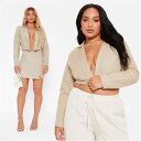 I Saw It First 【 Linen Blend Cropped Blazer Co-Ord Women Stone 】 ブレイザー レディースファッシ...