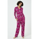 Linea 【 Leopard Soft Touch Button Through Pyjama Set Women Purple 】 ヒョウ柄 レオパード タッチ パジャマ インナー 下着 ナイトウェア レディース ナイトウェア ルームウェア パジャマ レディース Purple