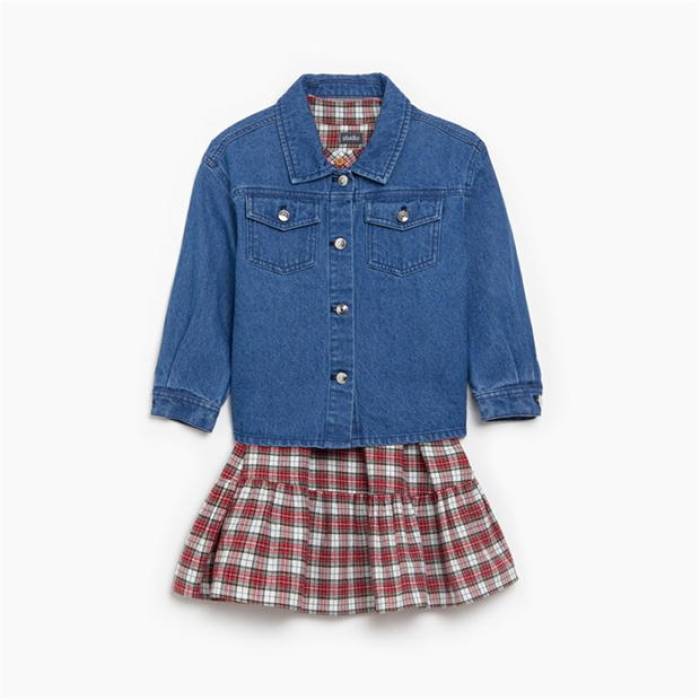 Be You 【 Younger Girls Dress And Denim Jacket Set Kids Red/Blue 】 ドレス デニム Jacket ジャケット キッズ ベビー マタニティ キッズファッション コート ジャケット ジュニア キッズ Red 赤・レッド 青色