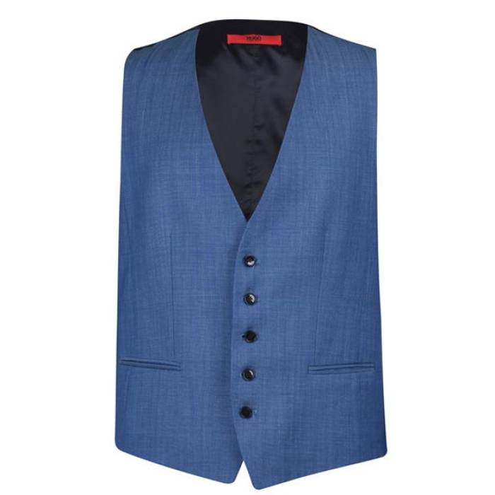 ヒューゴ Hugo 【 Slim Fit Blue Grid Texture Waistcoat Men Mid Blue 】 slim スリム 青色 ブルー テクスチャー ベスト ジレ メンズファッション その他 メンズ ミッド 青色 ブルー