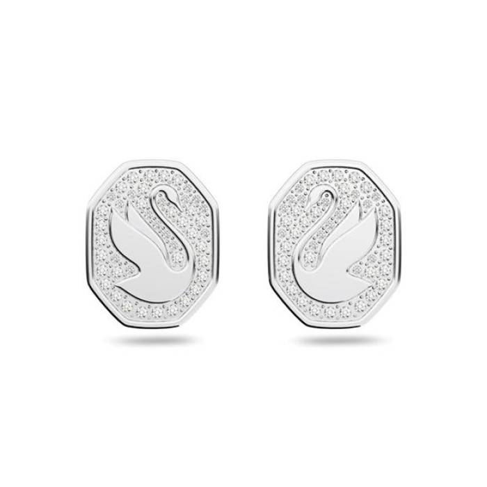 ե Swarovski  Swan Stud Earrings, Swan, White, Rhodium Plated Wo...