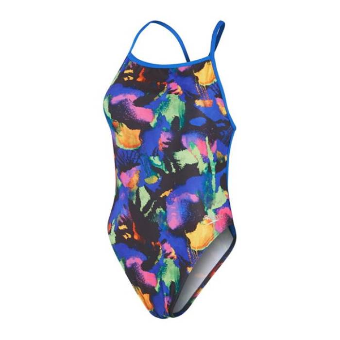 ԡ Speedo  Club Training Placement Digital V-Back Swimsuit Women Bl...
