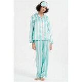 Linea  Stripe Satin Pyjama And Eye Mask Set Women Green/Pink  Stripe...