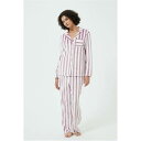 Linea 【 Stripe Velour Button Through Pyjama Set Women Pink/White 】 Stripe ストライプ ベロア パジャマ インナー 下着 ナイトウェア レディース ナイトウェア ルームウェア パジャマ レディース pink ピンク