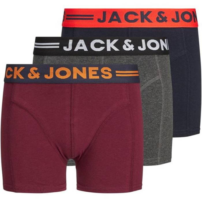 Jack And Jones  3 Pack Lichfield Trunks Junior Boys Kids Burgundy/Gre...