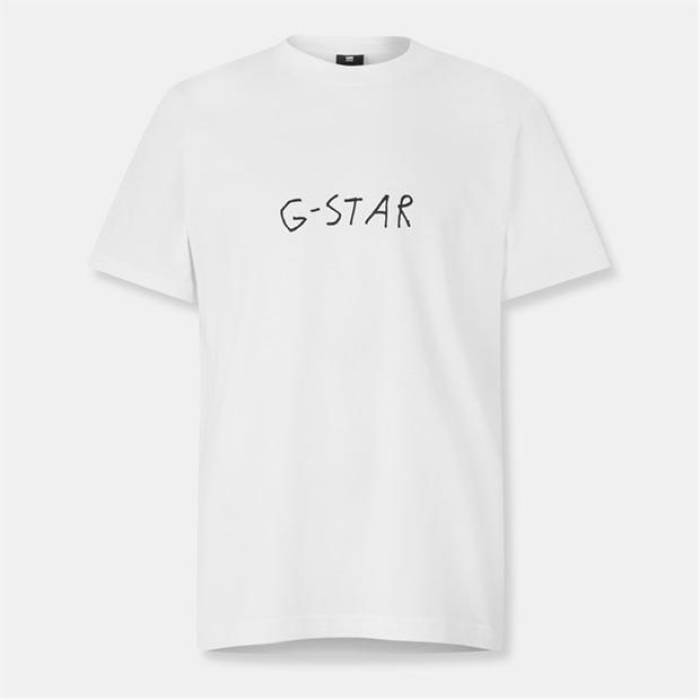 G Star  Handwriting Back Print Loose T-Shirt Men White  T 󥺥եå...