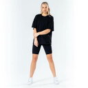 Hype 【 Black Oversized T-Shirt And Cycle Shorts Women's Set Women Black 】 黒色 ブラッ...