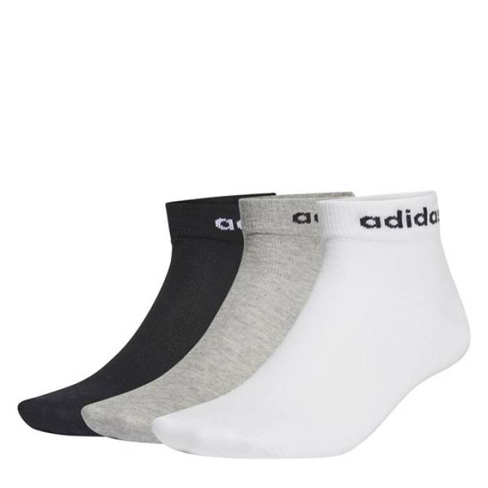 ǥ Adidas  Linear Ankle Cushioned Socks 3 Pairs Men Black/Wht/Grey...