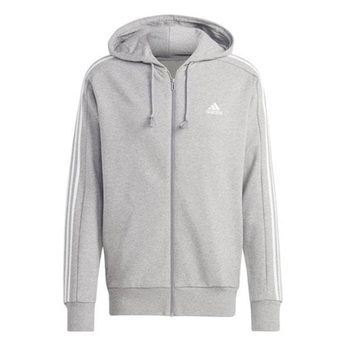 アディダス Adidas 【 Essentials French Terry 3-Stripes Zip Hoodie Mens Men Grey Heathr...
