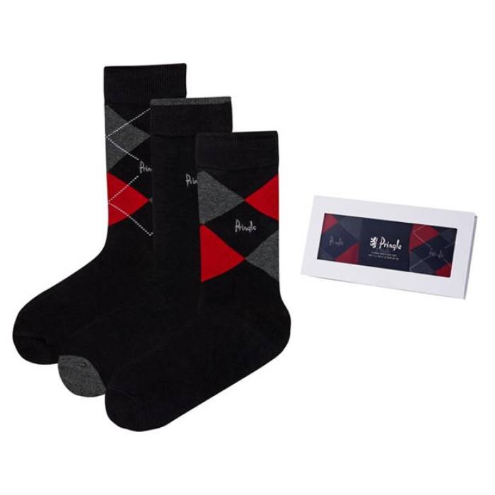 Pringle 【 Argyle Gift Box Cotton Socks 3 Pack Men Black 】 ボックス ソックス・靴下 インナー 下着 ナ...