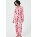 Linea 【 Scribble Heart Soft Touch Button Through Pyjama Set Women Pink/Red 】 タッチ パジャマ インナー 下着 ナイトウェア レディース ナイトウェア ルームウェア パジャマ レディース pink ピンク Red 赤・レ