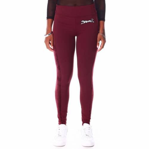 ルティグレ ナイロン レギンス タイツ ベロア ストライプ ロゴ & レディース 【 STRIPE LE TIGRE NYLON LEGGINGS W SIDE VELOUR STONE LOGO WINE 】