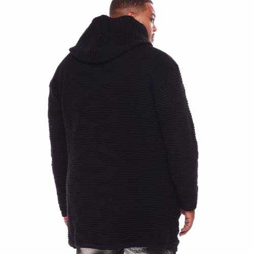 フード付 カーディガン クラシック トレーナー 黒色 ブラック B&T メンズ 【 BUYERS PICKS FAUX FUR HOODED LONG CARDIGAN CLASSIC FIT SWEATER BLACK 】