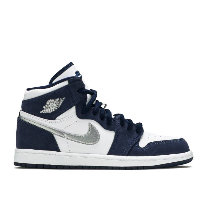 楽天スニケスナイキ　エアジョーダン Air Jordan 【 Jordan 1 Retro High Co.jp Ps 'Midnight Navy' Youth White/Midnight Navy/Metallic Silver 】 レトロ ハイ キッズ ベビー マタニティ キッズファッション 靴 スニーカー ジュニア