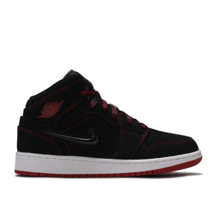 ナイキ　エアジョーダン Air Jordan 【 Jordan 1 Mid Se Gs 'Fearless' Youth Black/Gym Red 】 ミッド キッズ ベビー マタニティ キッズファッション 靴 その他 ジュニア キッズ 黒色 ブラック Red 赤・レッド