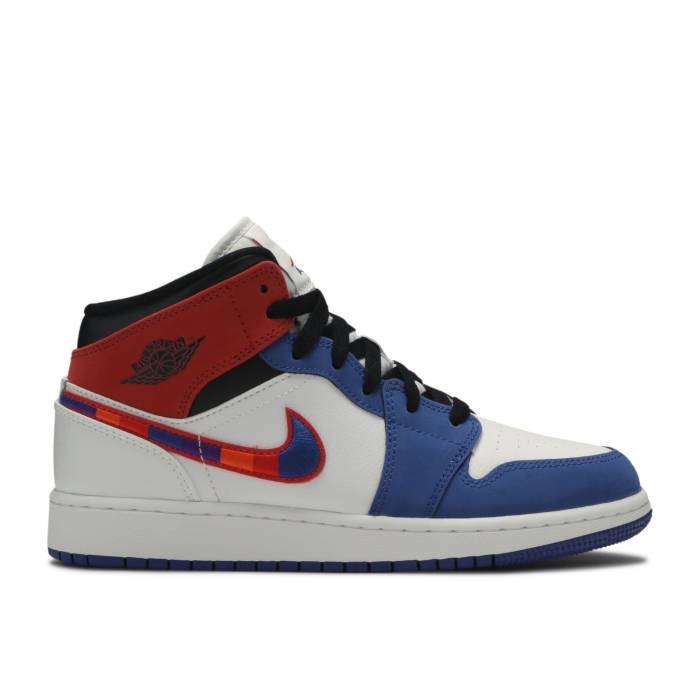 楽天スニケスナイキ　エアジョーダン Air Jordan 【 Jordan 1 Mid Se Gs 'Multicolored Swoosh' Youth White/University Red/Rush Blue 】 ミッド キッズ ベビー マタニティ キッズファッション 靴 スニーカー ジュニア キッズ 白色